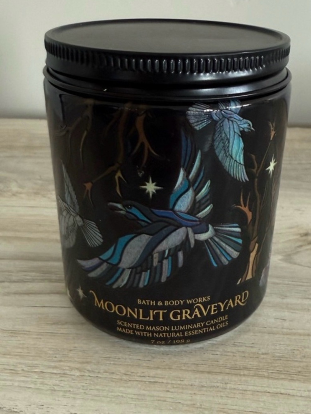 Bath & Body Works Moonlit Graveyard Candle - Black with Blue Accents